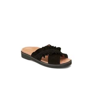 Vionic Azalea Black Ruffled Criss Cross Sandals, 7.5